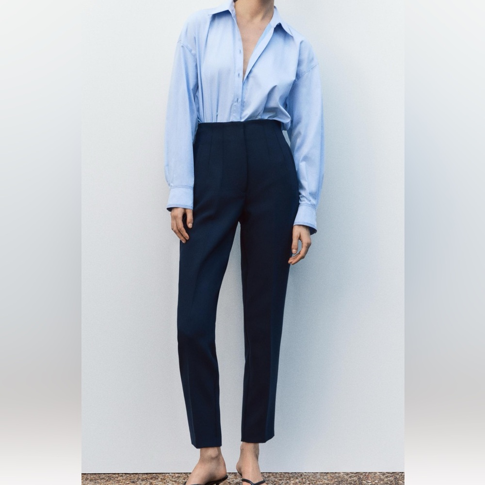 Zara Blue Tailored Pantsuit with Pleated Front